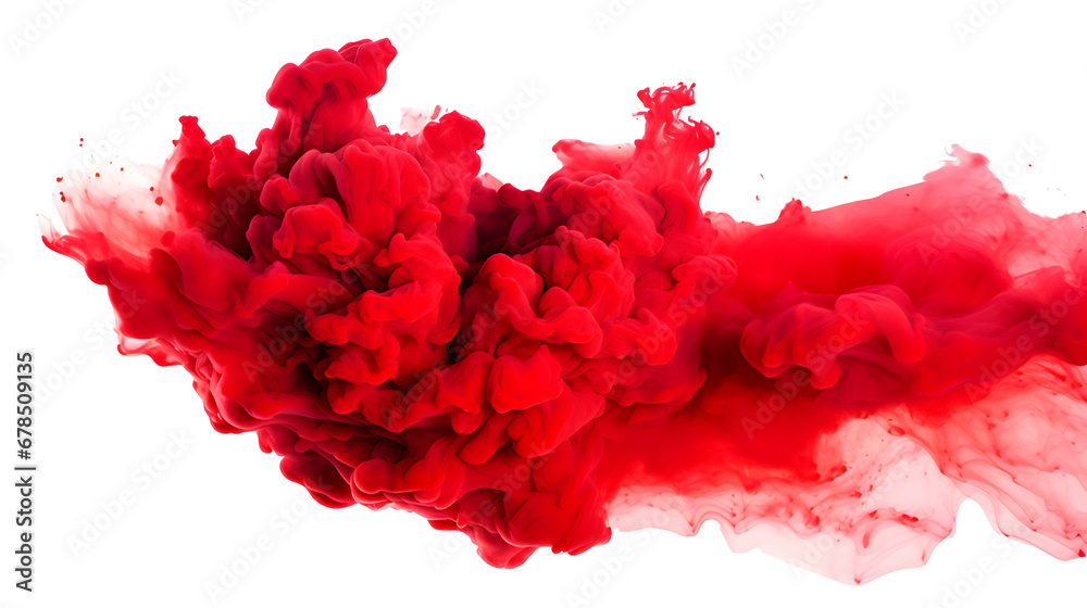 red paint splash explosion smoke cloud isolated on white background	