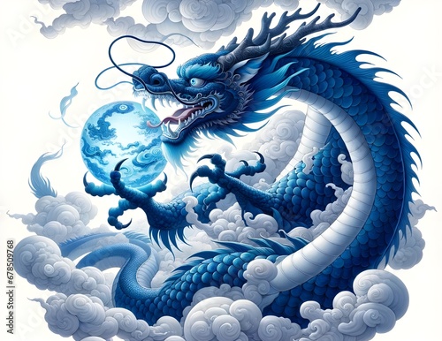blue dragon in sky
