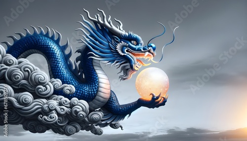 blue dragon in sky