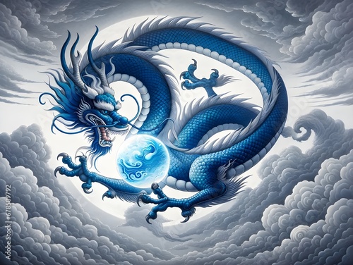 blue dragon in sky