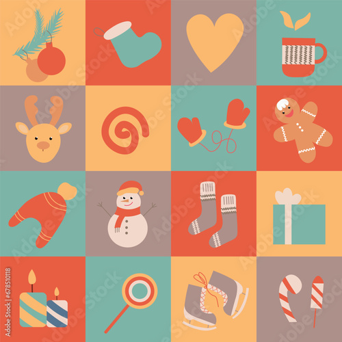 Geometric Christmas pattern. For textile, packaging, wallpaper, banner or design elements. Seamless illustration