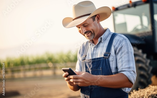 Smiling farmer using a smar...