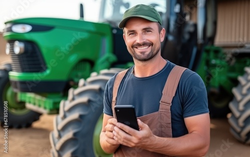 Smiling farmer using a smar...