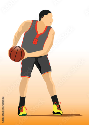 Basketball player silhouettes. Colored Vector 3d illustration for designers