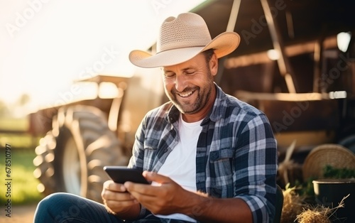Smiling farmer using a smar...