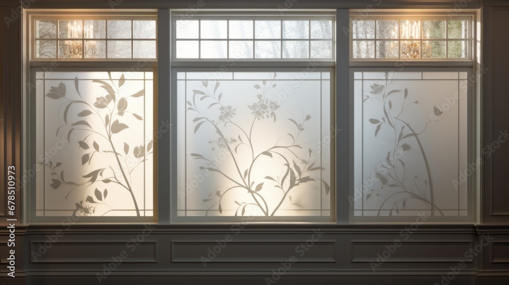 Frosted glass decorative window, elegant detail in interior design - obrazy, fototapety, plakaty 