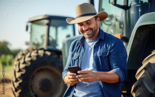 Smiling farmer using a smar...