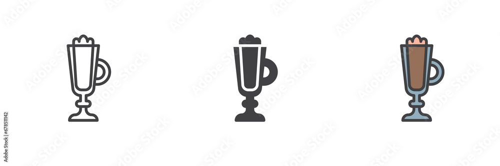 Irish coffee glass different style icon set Irish coffee glass different style icon set
