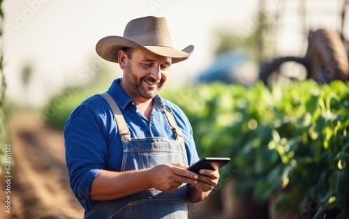 Smiling farmer using a smar...