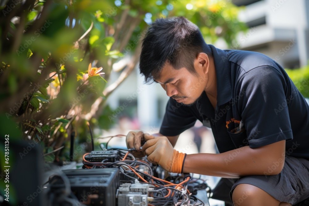 custom made wallpaper toronto digitalElectrician man repairing air conditioner system