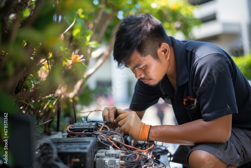 Wallpaper Mural Electrician man repairing air conditioner system Torontodigital.ca