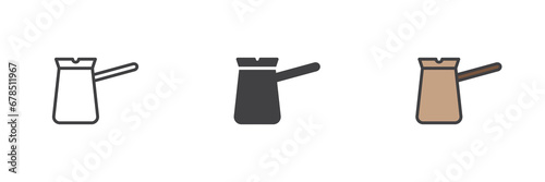 Turkish coffee cezve different style icon set