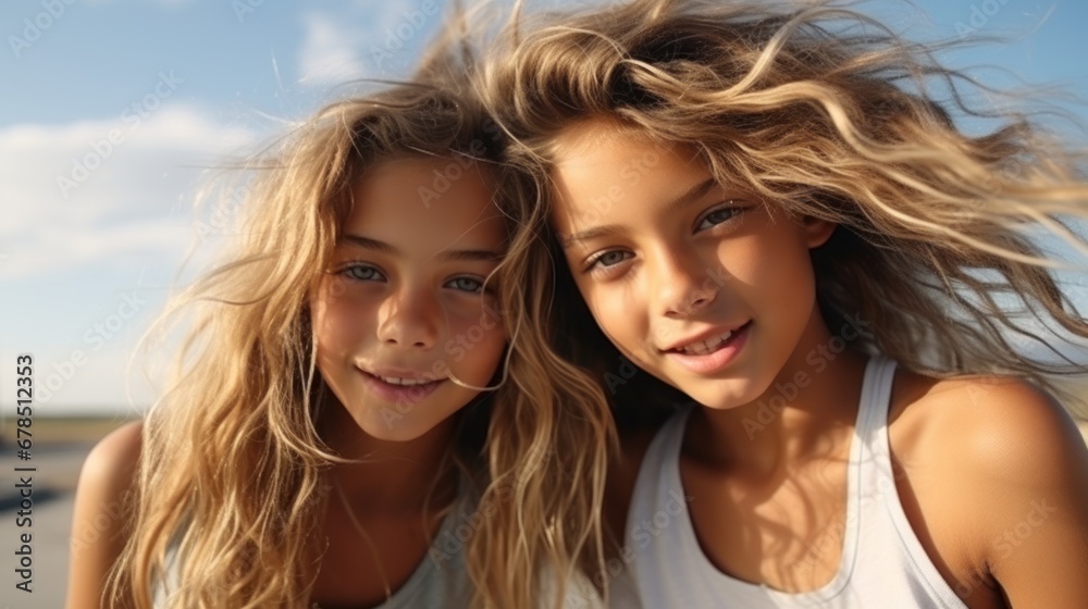 Lovable caucasian girls expressing positive emotions to camera. Lovable caucasian girls expressing positive emotions to camera.