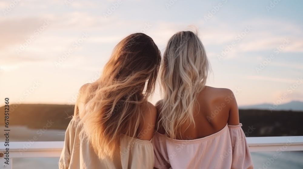 Lovable caucasian girls expressing positive emotions to camera. Lovable caucasian girls expressing positive emotions to camera.