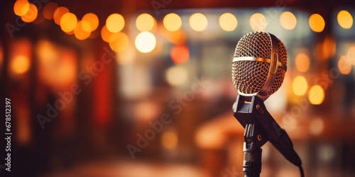 Microphone On Stage With Bokeh Light