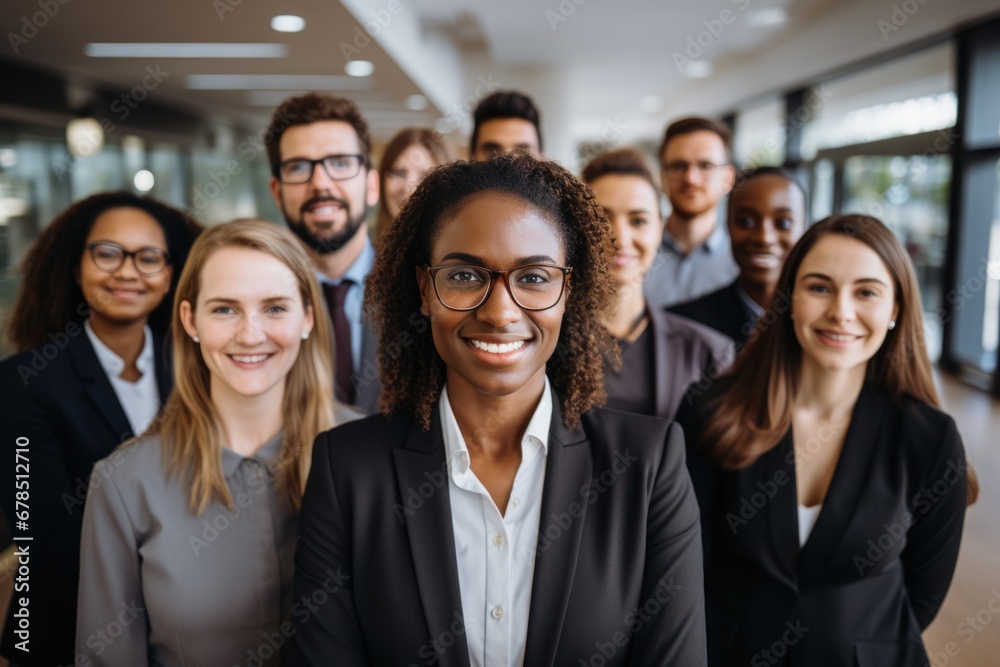 Portrait of successful group of business people at modern office looking at camera. Portrait of successful group of business people at modern office looking at camera.