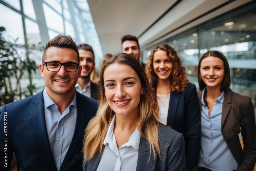 Portrait of successful group of business people at modern office looking at camera. Portrait of successful group of business people at modern office looking at camera.