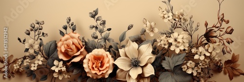 Retro Floral Damask Wallpaper Tan Brow , Banner Image For Website, Background abstract , Desktop Wallpaper