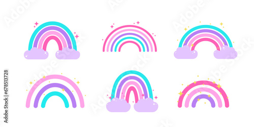 Fototapeta Naklejka Na Ścianę i Meble -  Colorful rainbows set. Hand drawn color arc vector illustration. Cartoon doodle rainbow childish style