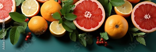 Many Fresh Ripe Grapefruits On Turquoise , Banner Image For Website, Background abstract , Desktop Wallpaper