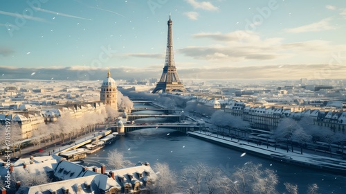 Winter landscape of Paris  France