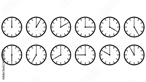 set-of-analog-clock-icon-showing-every-hour-horizontal-isolated-on-white-vector-illustration