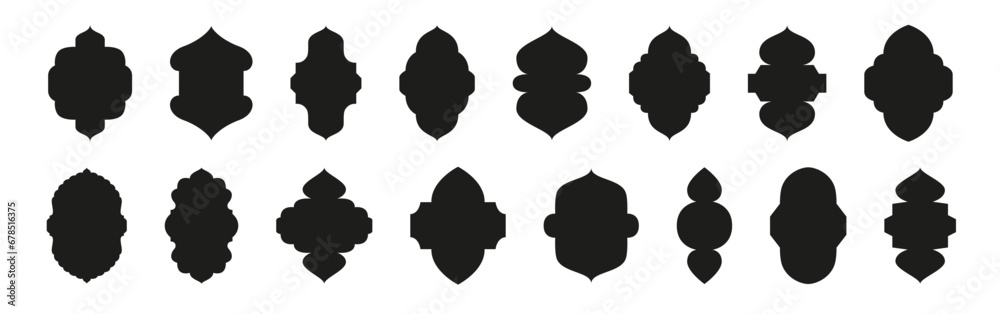 Oriental style icon collection. Silhoettes of arabic shapes for window or door arch - obrazy, fototapety, plakaty 