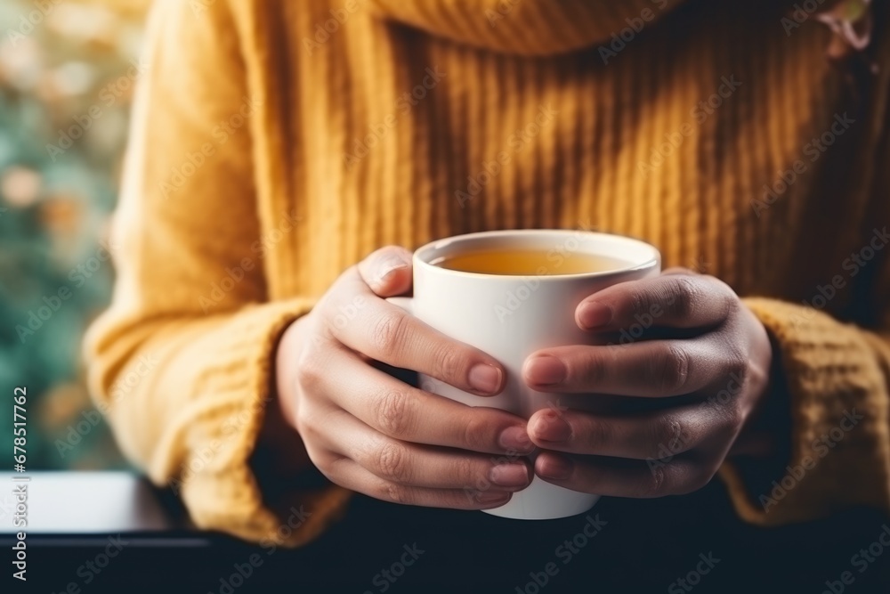 unrecognizable woman relaxing over a cup of tea. AI Generated unrecognizable woman relaxing over a cup of tea. AI Generated