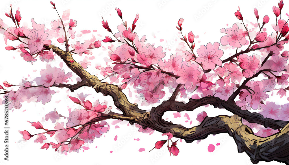 Pink cherry blossom sakura on white background,Beautiful blossoming branches Pink cherry blossom sakura on white background,Beautiful blossoming branches