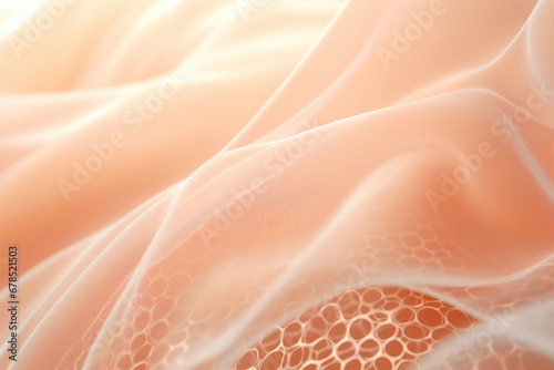 Textured Organic Mesh: Close-Up of Skin Cells in a Delicate Peach Palette photo