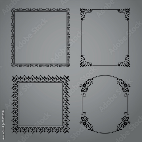 Set of decorative frames Elegant vector element for design in Eastern style  place for text. Floral black and gray borders. Lace illustration for invitations and greeting cards