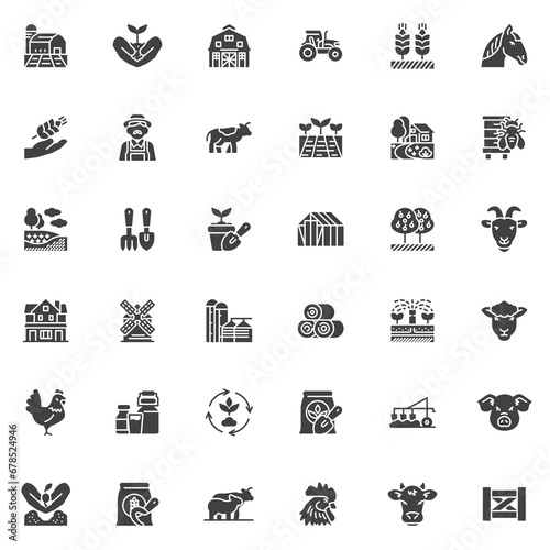 Farm and agriculture vector icons set