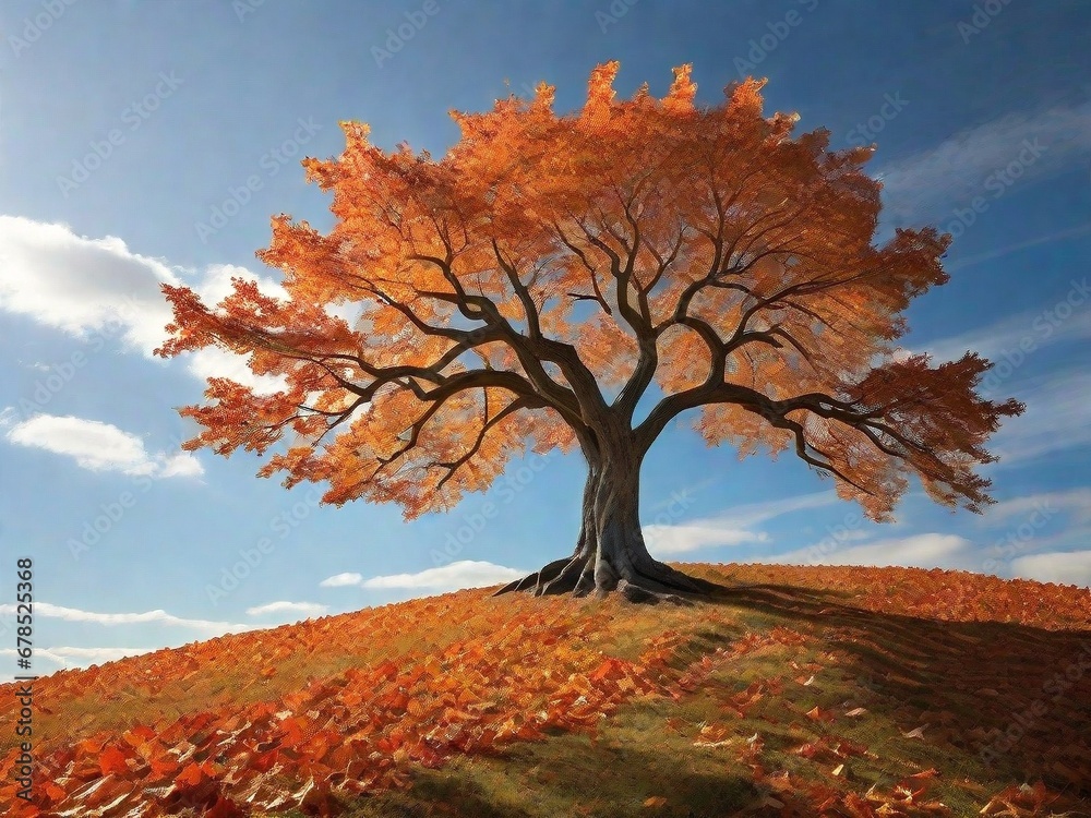 solitary tree standing tall on a hill in the midst of a breathtaking autumn landscape