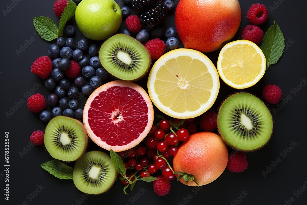 overhead view juicy healthy fruits