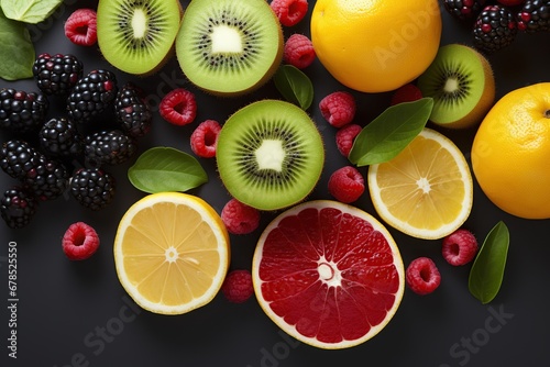 overhead view juicy healthy fruits