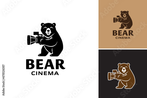 A minimalist logo featuring a bear holding a camera, perfect for photography-related businesses or brands that want to convey a sense of strength and creativity. photo