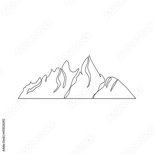 Continuous one line drawing of minimalist mountain outline vector art illustration