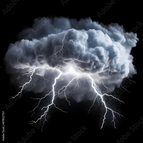 An electrical storm isolated on a black background. Generative ai. 