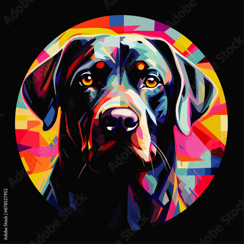 Vector Art Illustration of a Labrador Retriever Dog Cubist Style Inside a Circular Frame on a Black Background