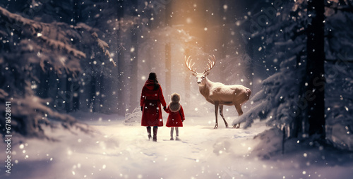 deer in the night, people walking in the snow, deer in the water, deer in the snow, 