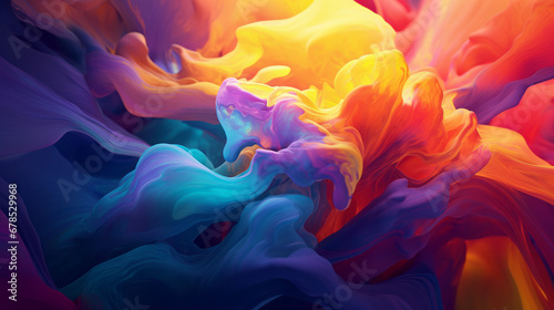 Ombre liquid swirls in vibrant colors, featuring realistic forms, 8k resolution, loose paint application, and a dramatic use of color. © Duka Mer