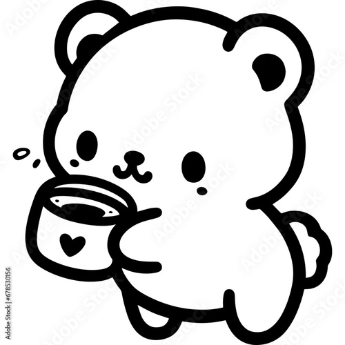 Bear drinking cute icon hand drawn vector design illustration