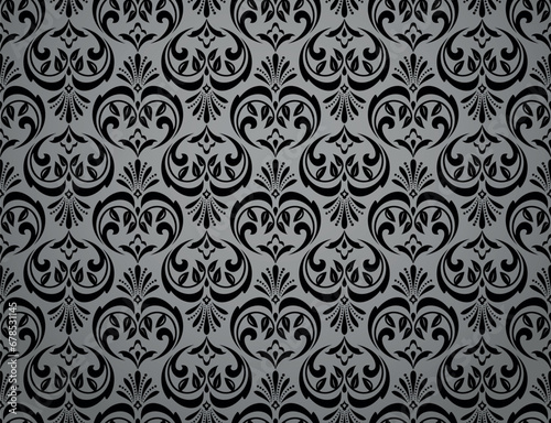 Wallpaper in the style of Baroque. Seamless vector background. Black and gray floral ornament. Graphic pattern for fabric, wallpaper, packaging. Ornate Damask flower ornament