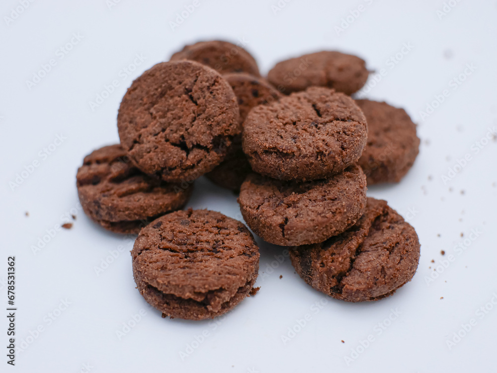 mini chocolate chip cookies isolated on white background mini chocolate chip cookies isolated on white background