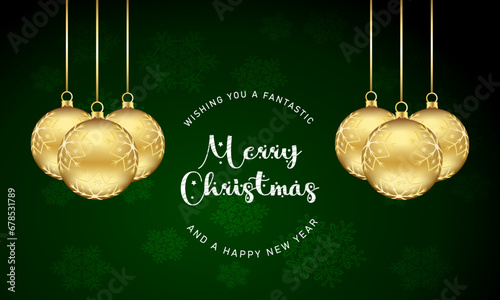 Christmas and new background with hanging decorative elements and snoflakes