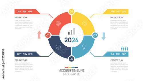 Business step timeline infographic arrow template. Modern milestone element timeline diagram calendar and 4 quarter topics, vector infographics.