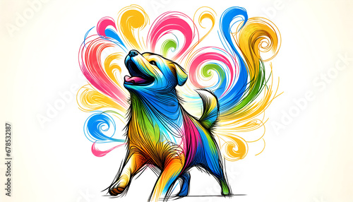 Happy and colorful abstract dog