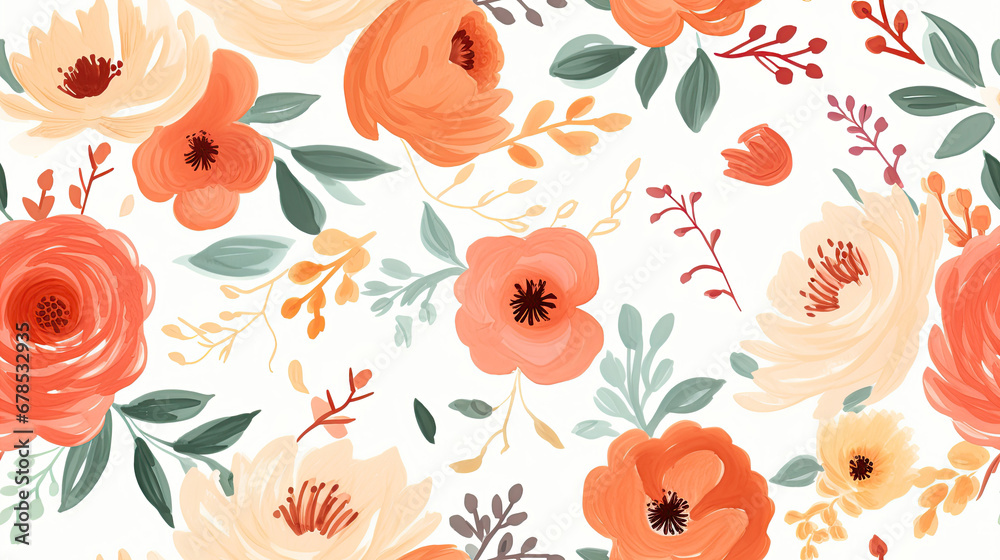 Seamless floral pattern with  watercolor flowers on summer background, watercolor illustration. Template design for textiles, interior, clothes, wallpaper