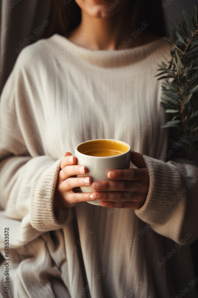 unrecognizable woman relaxing over a cup of tea. AI Generated unrecognizable woman relaxing over a cup of tea. AI Generated