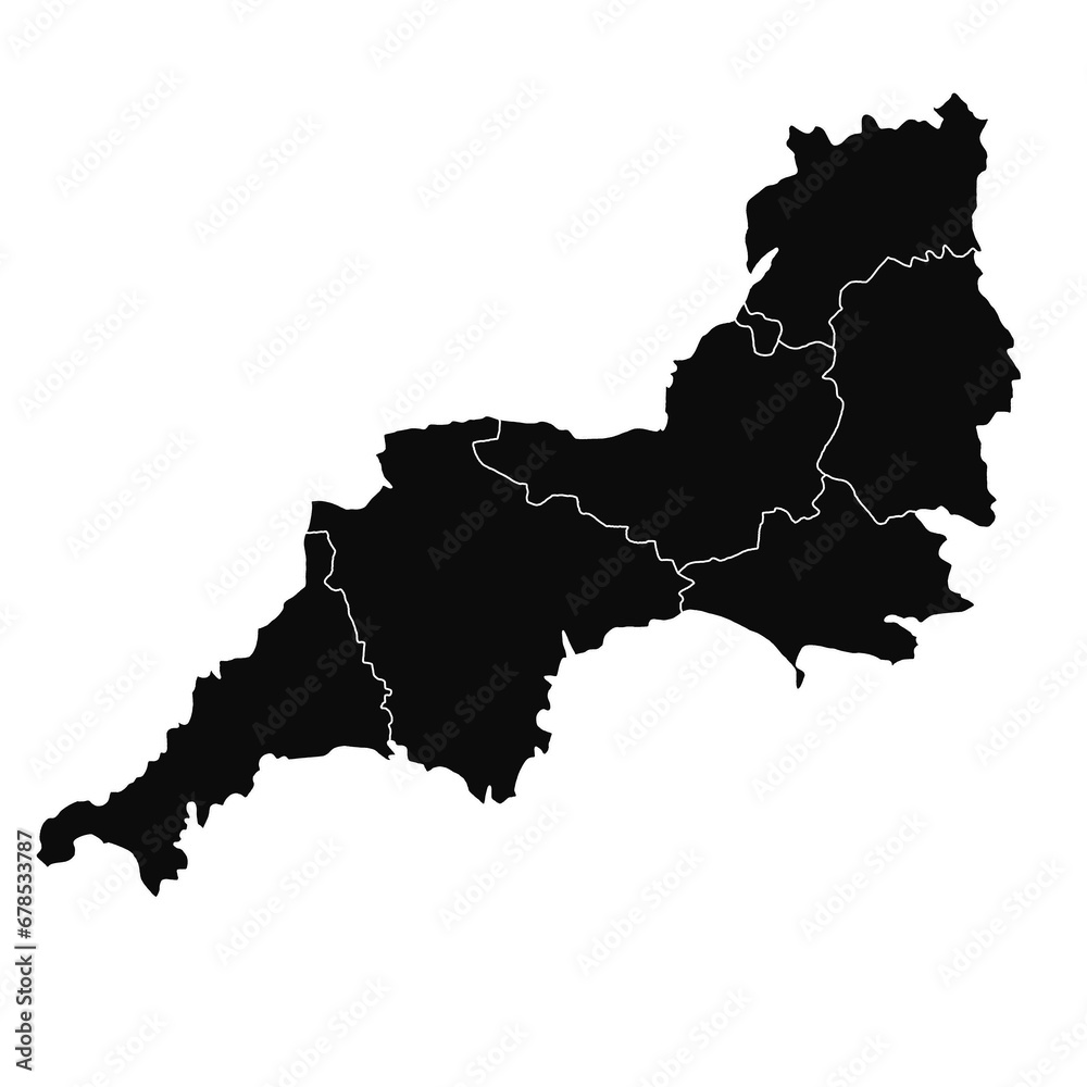 Obraz premium map of South West England is a region of England, with borders of the ceremonial counties